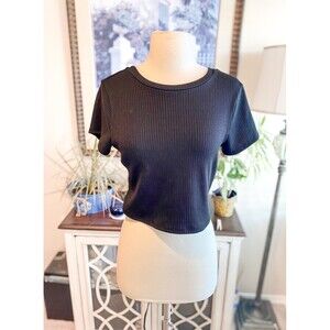 Black Ribbed Crisscross Back Crop Top – Size XL